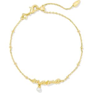 Kendra Scott Mama Script Delicate Chain Bracelet in White Pearl, Fashion Jewelry for Women(GOLD – WHITE PEARL)