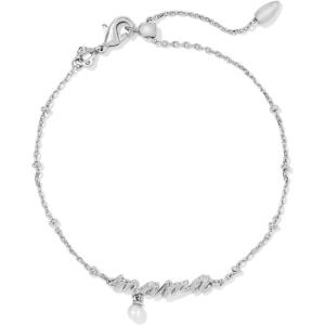Kendra Scott Mama Script Delicate Chain Bracelet in White Pearl, Fashion Jewelry for Women(RHODIUM – WHITE PEARL)