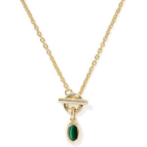 Kendra Scott Mini Elisa Toggle Short Pendant Necklace, Fashion Jewelry for Women(GOLD – GREEN TIGERS EYE)