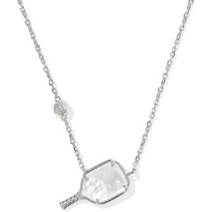 Kendra Scott Pickleball Short Pendant Necklace, Fashion Jewelry for Women(RHODIUM – IVORY MOTHER OF PEARL)