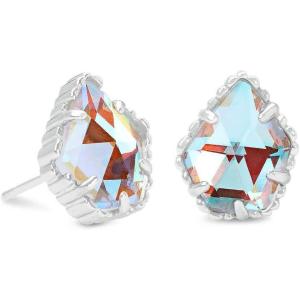 Kendra Scott Tessa Stud Earrings for Women, Fashion Jewelry(RHODIUM – IRIDESCENT DICHROIC GLASS)