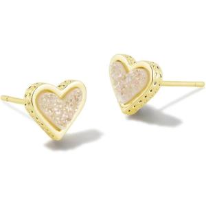 Kendra Scott Framed Ari Heart Stud Earrings for Women, Fashion Jewelry, 14k Gold-Plated Brass, Iridescent Drusy
