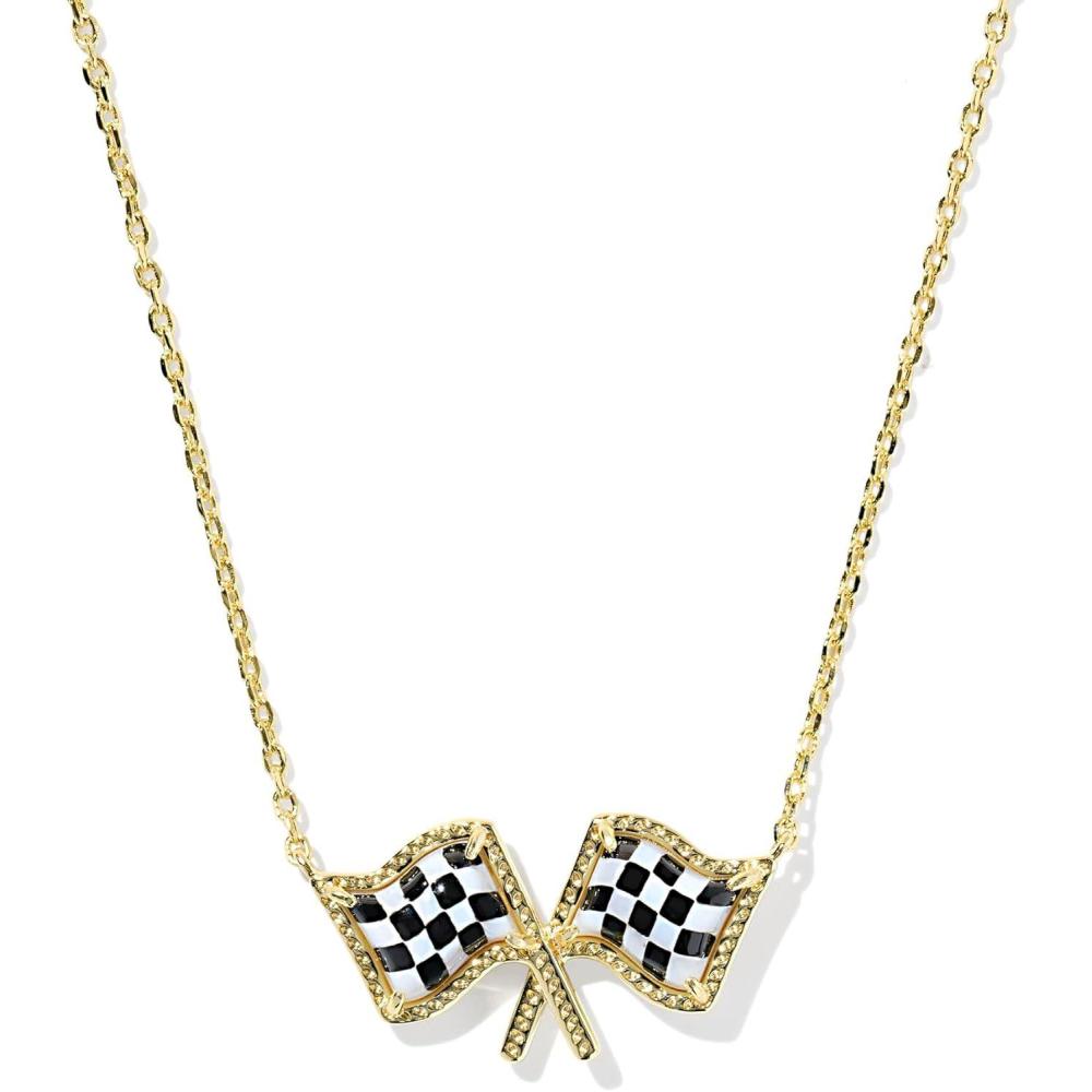 imageKendra Scott Checkered Flag Pendant Necklace Fashion Jewelry for WomenGOLDWHITE MOTHER OF PEARL
