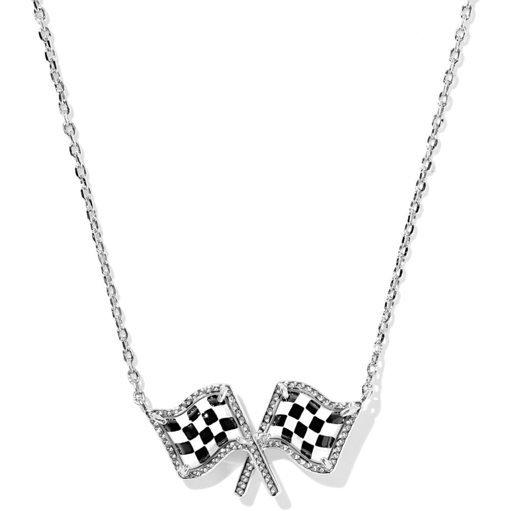 imageKendra Scott Checkered Flag Pendant Necklace Fashion Jewelry for WomenRHODIUMWHITE MOTHER OF PEARL