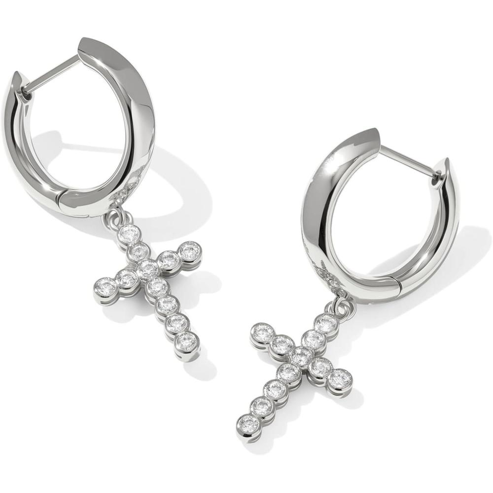 imageKendra Scott Cross Crystal Huggie Earrings Fashion Jewelry for WomenRHODIUMWHITE CUBIC ZIRCONIA